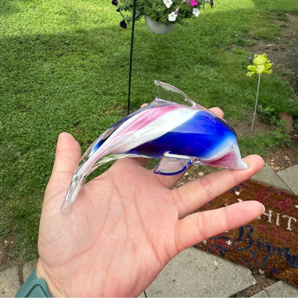 Vintage Art Glass Blue Pink White Clear Dolphin Nautical Beach